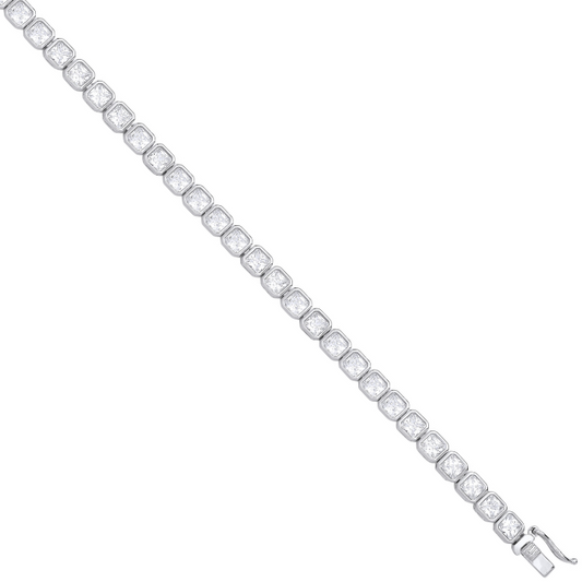 Silver Princess Cut 4.8mm Rubover Cz Tennis Bracelet