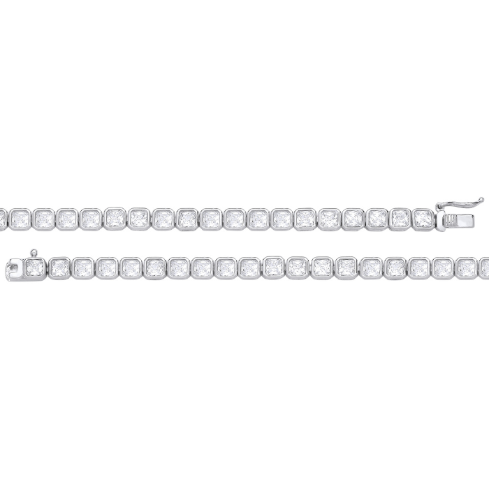 Silver Princess Cut 4.8mm Rubover Cz Tennis Bracelet