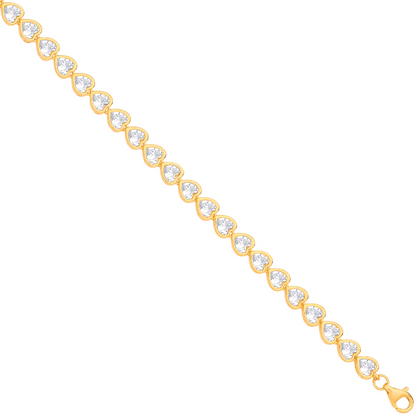 Silver 5.5mm Gold Plated Heart CZ Rubover Tennis Bracelet