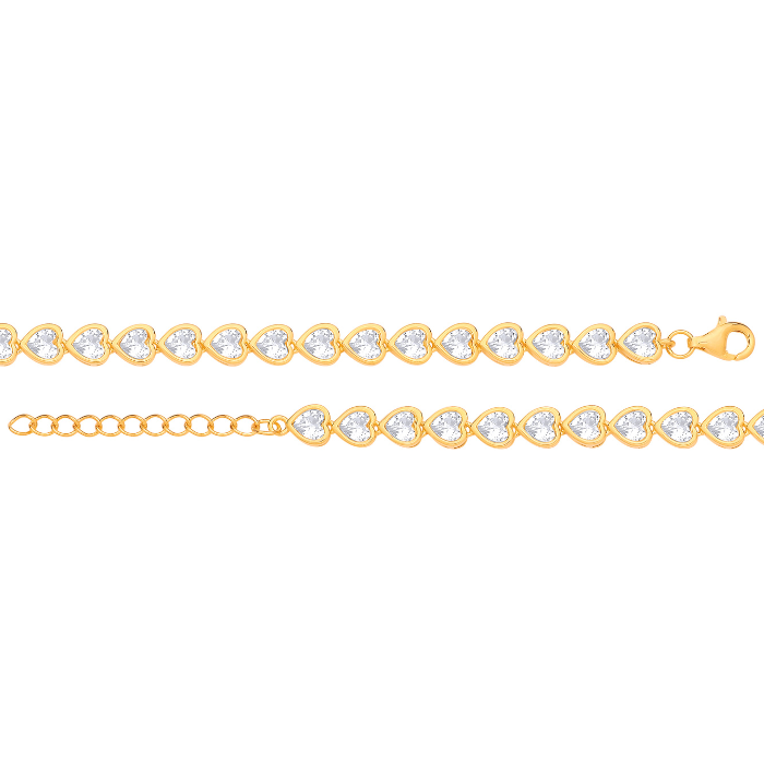 Silver 5.5mm Gold Plated Heart CZ Rubover Tennis Bracelet